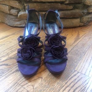 Suede High Heel Shoes with Rosettes Purple 8 1/2